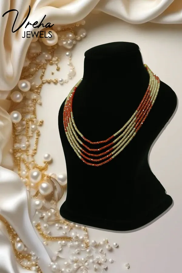 Rust_And_Beige_Cubic_Zirconia_Multi_Layer_Necklace_For_Women