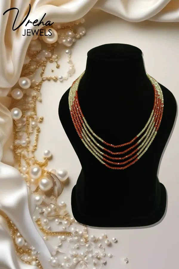 Rust_And_Beige_Cubic_Zirconia_Multi_Layer_Necklace_For_Women