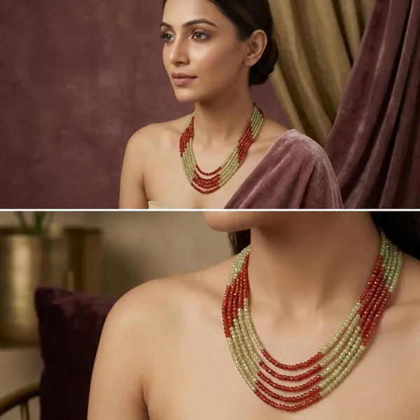 Rust_And_Beige_Cubic_Zirconia_Multi_Layer_Necklace_For_Women
