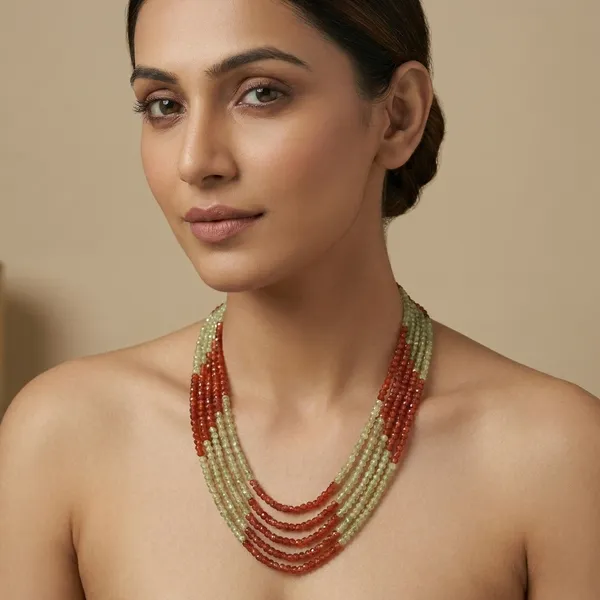 Rust_And_Beige_Cubic_Zirconia_Multi_Layer_Necklace_For_Women