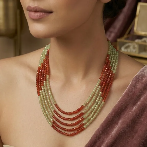 Rust_And_Beige_Cubic_Zirconia_Multi_Layer_Necklace_For_Women