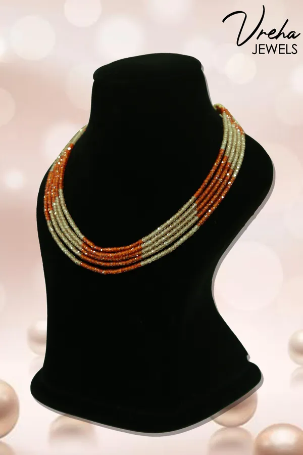 Rust_And_Beige_Cubic_Zirconia_Multi_Layer_Necklace_For_Women