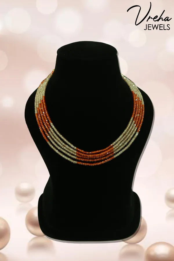 Rust_And_Beige_Cubic_Zirconia_Multi_Layer_Necklace_For_Women