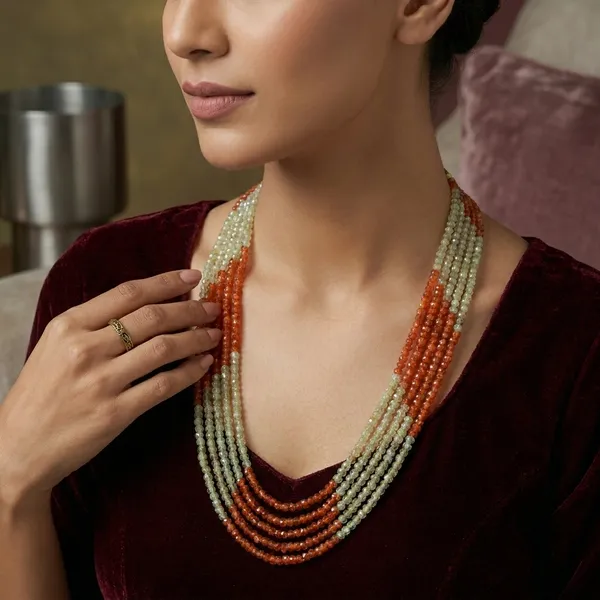Rust_And_Beige_Cubic_Zirconia_Multi_Layer_Necklace_For_Women