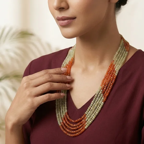 Rust_And_Beige_Cubic_Zirconia_Multi_Layer_Necklace_For_Women