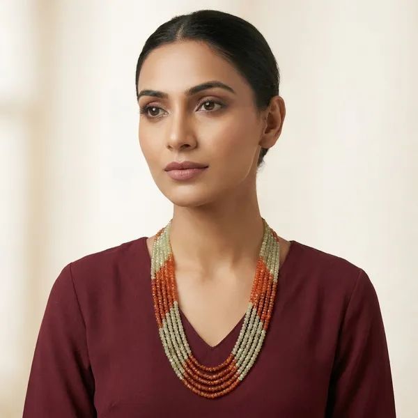Rust_And_Beige_Cubic_Zirconia_Multi_Layer_Necklace_For_Women