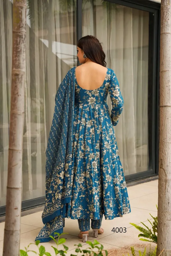 Blue_Floral_Print_Anarkali_Kurta_Set_For_Women