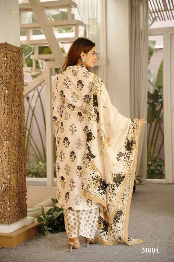 Light_Cream_Floral_Print_Cotton_Kurta_Set_For_Women