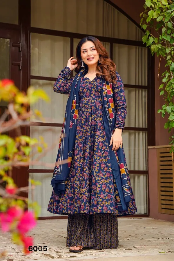Navy_Blue_Floral_Printed_Anarkali_Kurta_Set_With_Dupatta