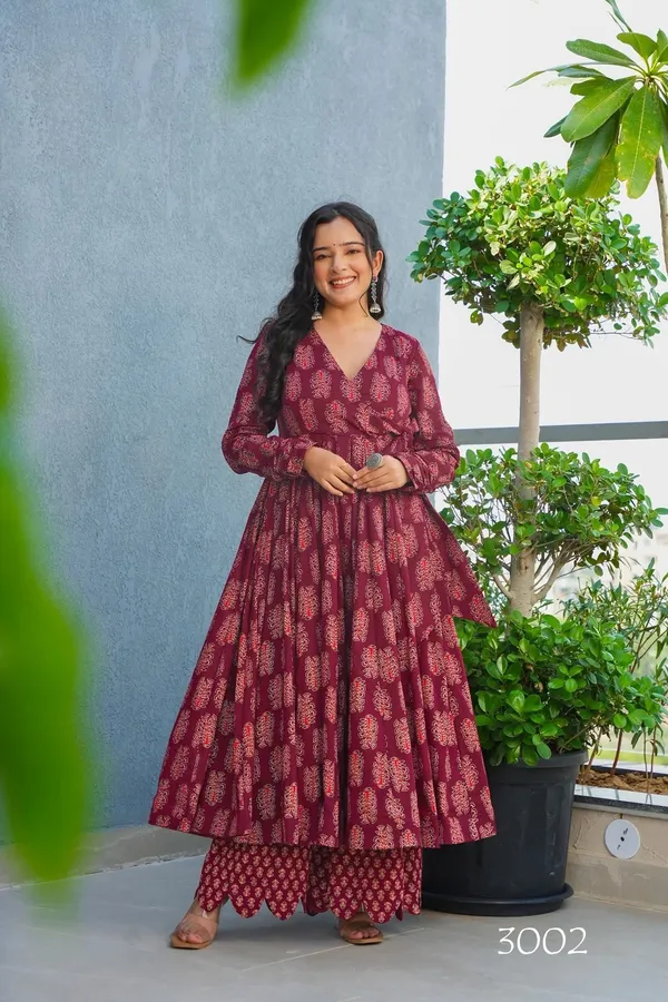 Maroon_Block_Printed_Anarkali_Kurta_Set_For_Women