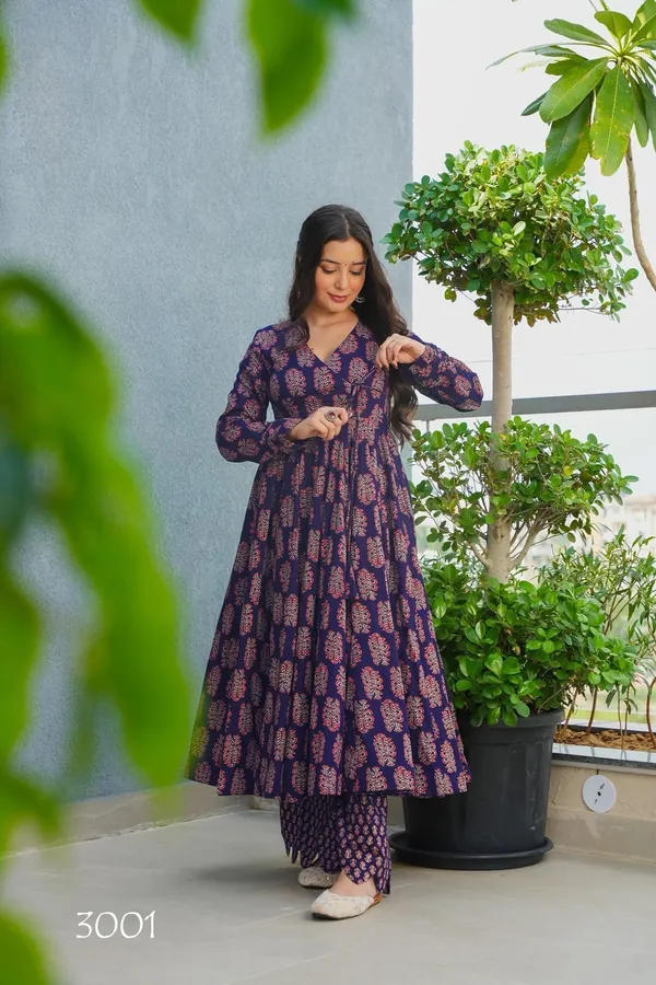 Navy_Blue_Printed_Anarkali_Kurta_And_Palazzo_Set_For_Women