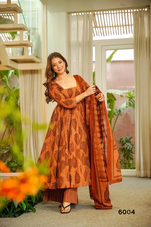 Terracotta_Orange_Printed_Anarkali_Kurta_Set_With_Dupatta_For_Women