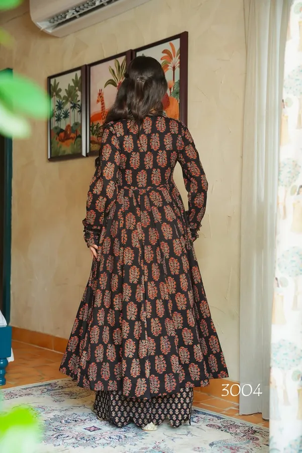Black_Floral_Print_Anarkali_Kurta_Set_For_Women