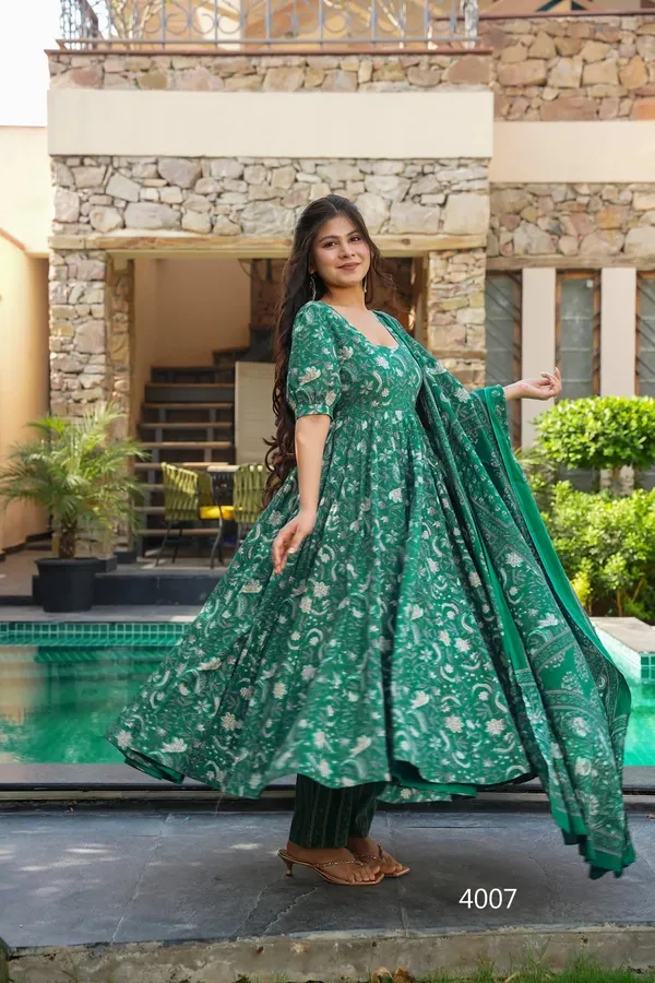 Green_Floral_Print_Anarkali_Kurta_Set_With_Dupatta_For_Women