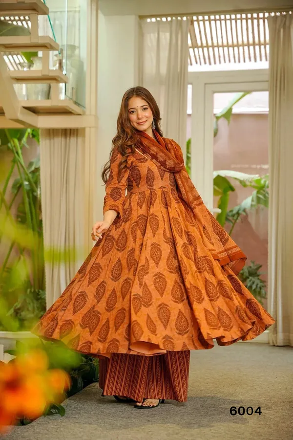 Terracotta_Orange_Printed_Anarkali_Kurta_Set_With_Dupatta_For_Women
