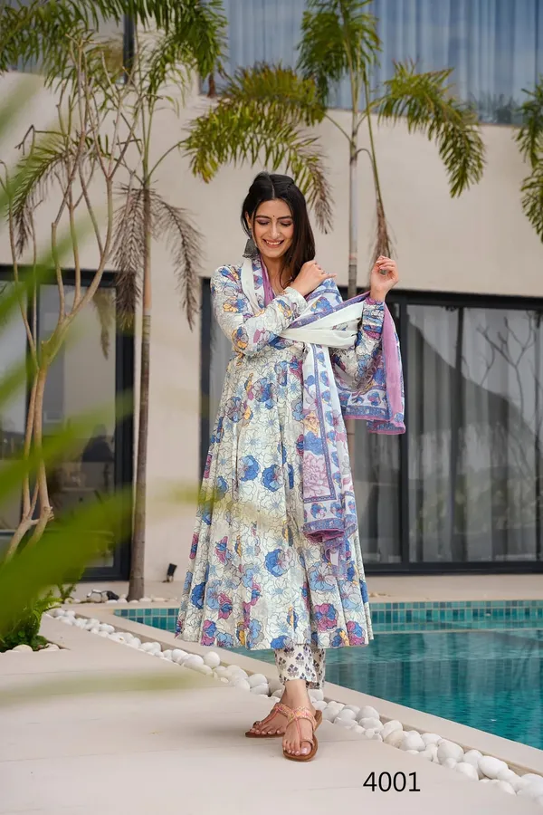 White_Floral_Print_Anarkali_Suit_Set_For_Women