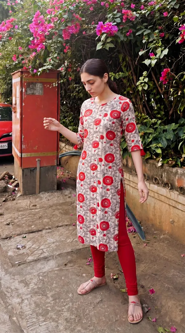 Cream_Cotton_Floral_Printed_Straight_Cut_Kurti_