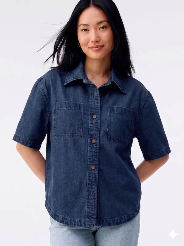 Dark_Blue_Denim_Cotton_Short_Sleeve_casual_Shirt