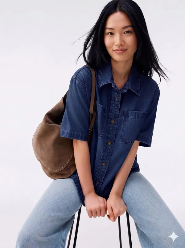 Dark_Blue_Denim_Cotton_Short_Sleeve_casual_Shirt