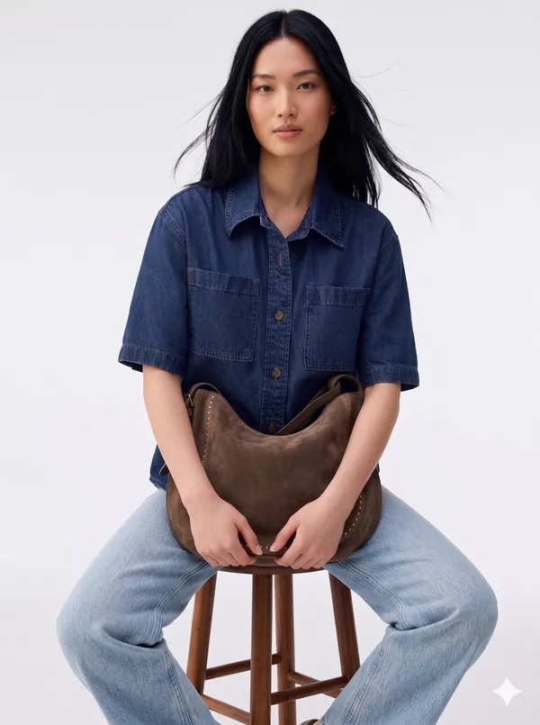 Dark_Blue_Denim_Cotton_Short_Sleeve_casual_Shirt