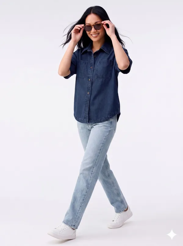 Dark_Blue_Denim_Cotton_Short_Sleeve_casual_Shirt