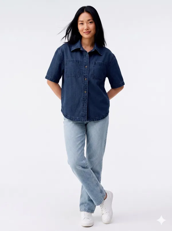 Dark_Blue_Denim_Cotton_Short_Sleeve_casual_Shirt