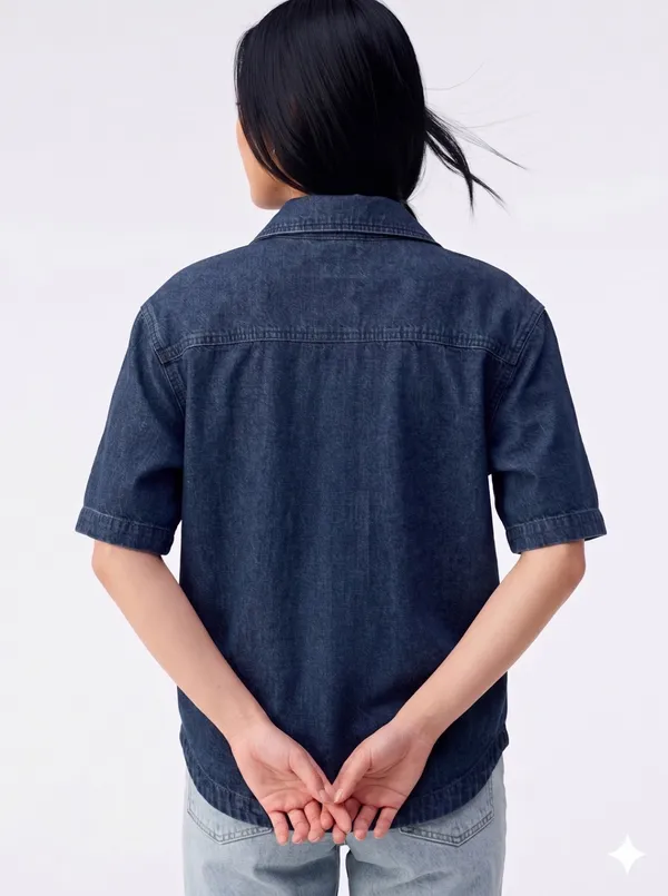 Dark_Blue_Denim_Cotton_Short_Sleeve_casual_Shirt