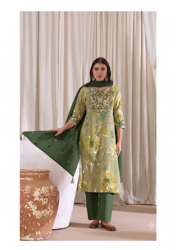 Green_Cotton_Printed_Kurti_Pant_Dupatta_Set