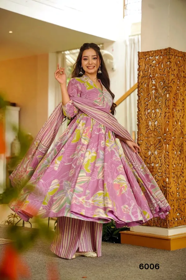 Lavendar_Floral_Print_Anarkali_Suit_Set_For_Women