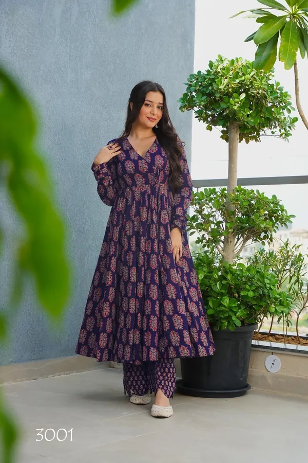 Navy_Blue_Printed_Anarkali_Kurta_And_Palazzo_Set_For_Women