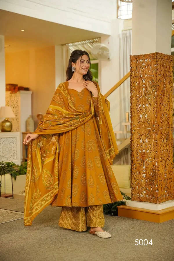 Mustard_Yellow_Printed_Anarkali_Suit_Set_For_Women