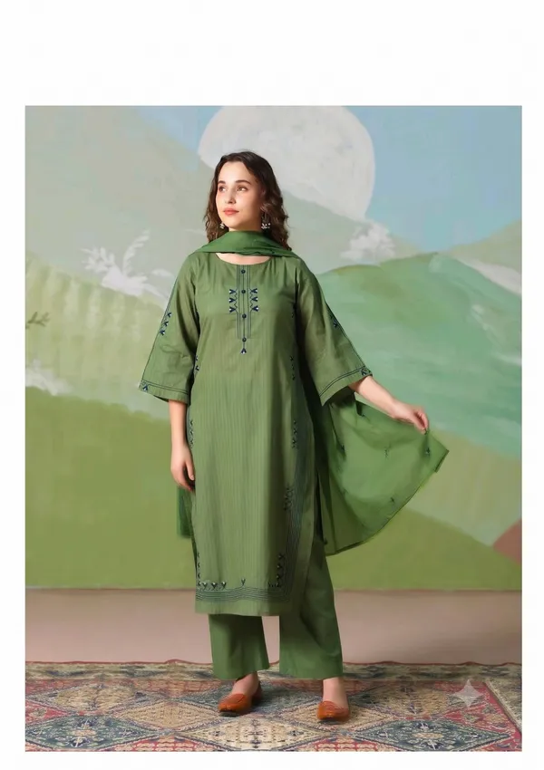 Mahendi_Green_Cotton_Embroidery_Kurti_Pant_Dupatta_Set