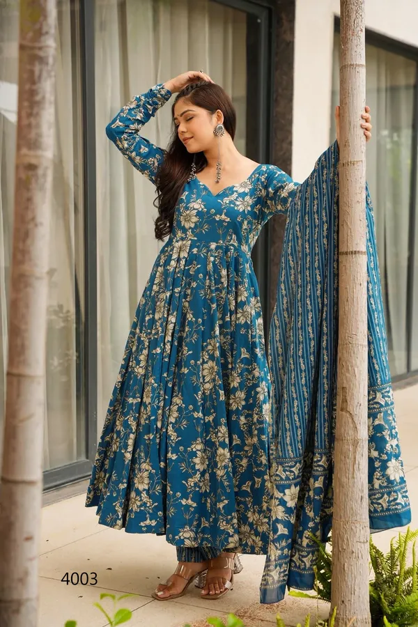 Blue_Floral_Print_Anarkali_Kurta_Set_For_Women