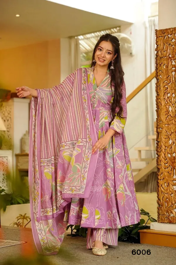 Lavendar_Floral_Print_Anarkali_Suit_Set_For_Women