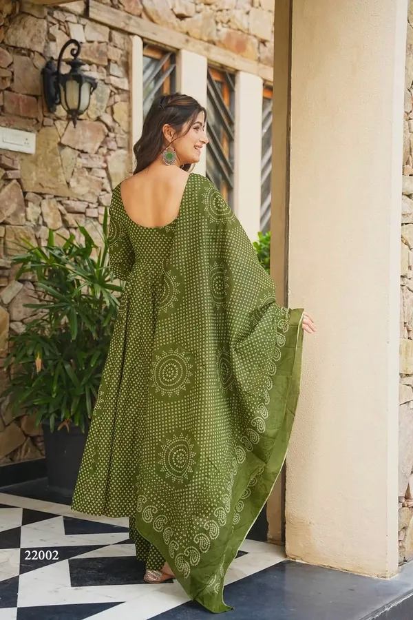 Olive_Green_Cambric_Cotton_Printed_Top_Bottom_Dupatta_Set