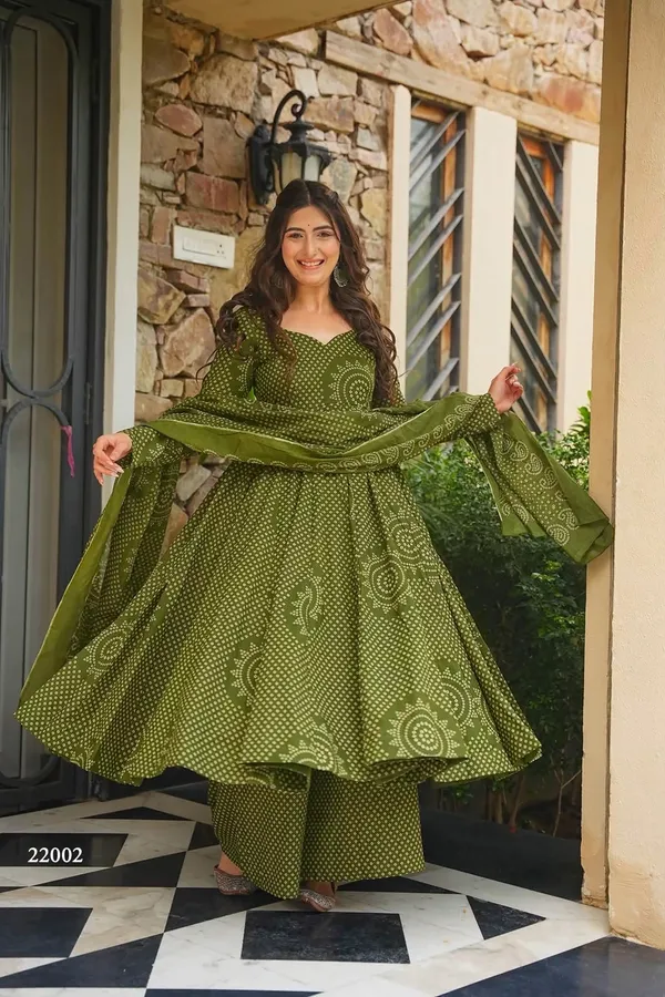 Olive_Green_Cambric_Cotton_Printed_Top_Bottom_Dupatta_Set