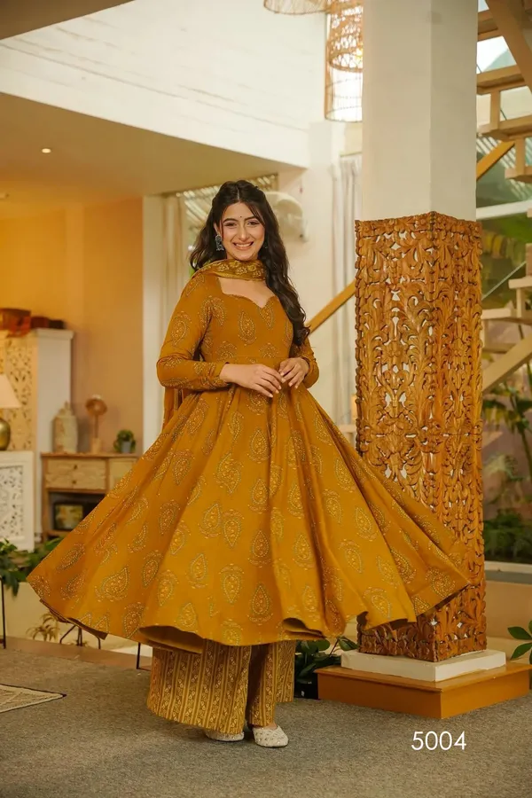 Mustard_Yellow_Printed_Anarkali_Suit_Set_For_Women