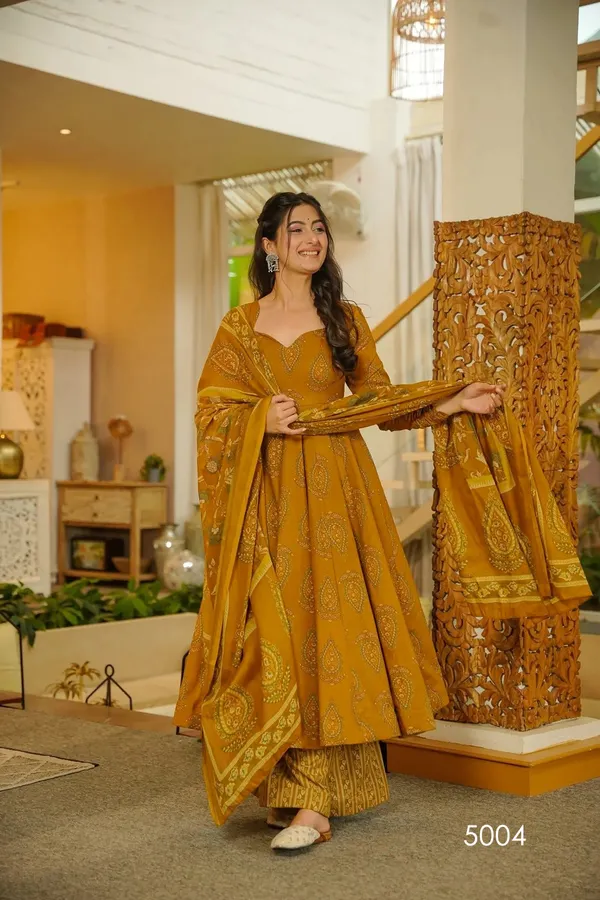 Mustard_Yellow_Printed_Anarkali_Suit_Set_For_Women