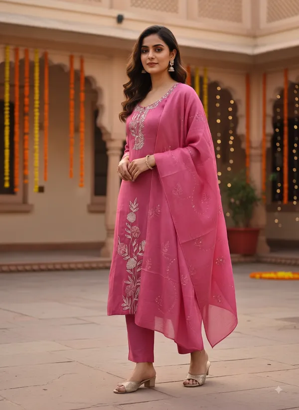 Magenta_Roman_Glass_Embroidery_Kurti_Bottom_Dupatta_
