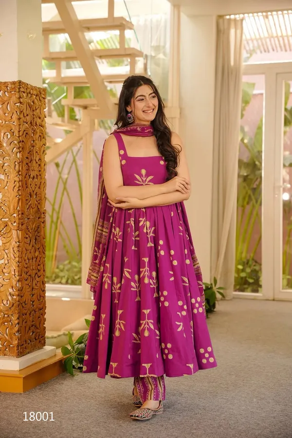 Magenta_Print_Flared_Anarkali_Kurta_Set_For_Women