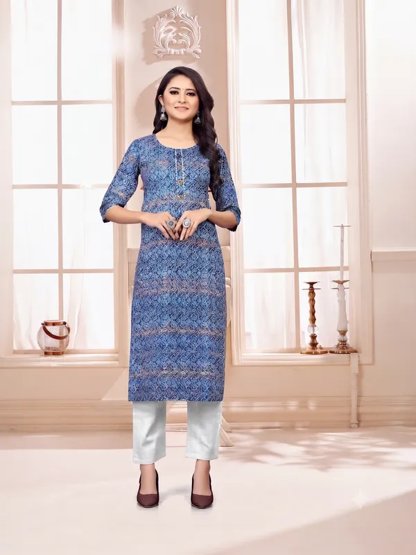 Blue_Cotton_Printed_Straight_Cut_Kurti