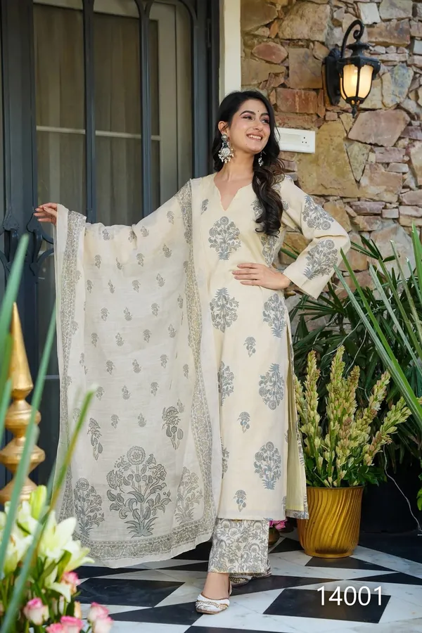 Cream_Muslin_Printed_Kurta_Set_For_Women