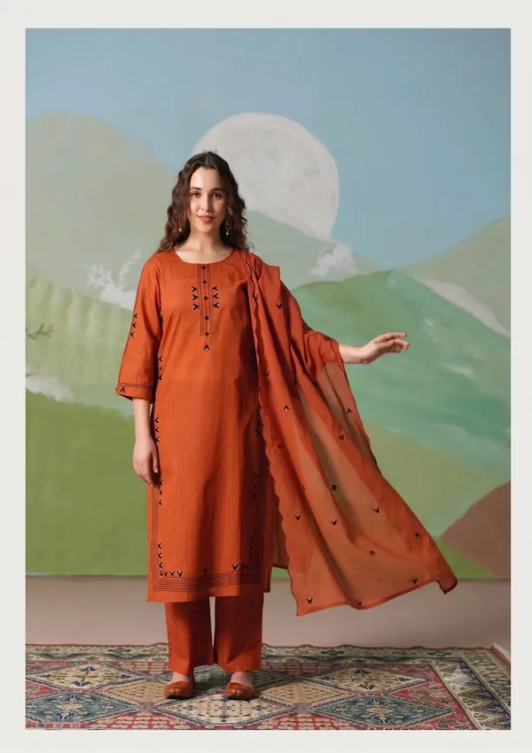 Rust_Cotton_Embroidery_Readymade_Suit