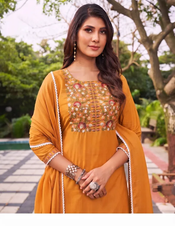 Rust_Pure_Cotton_Embroidery_Top_Bottom_Dupatta_Set