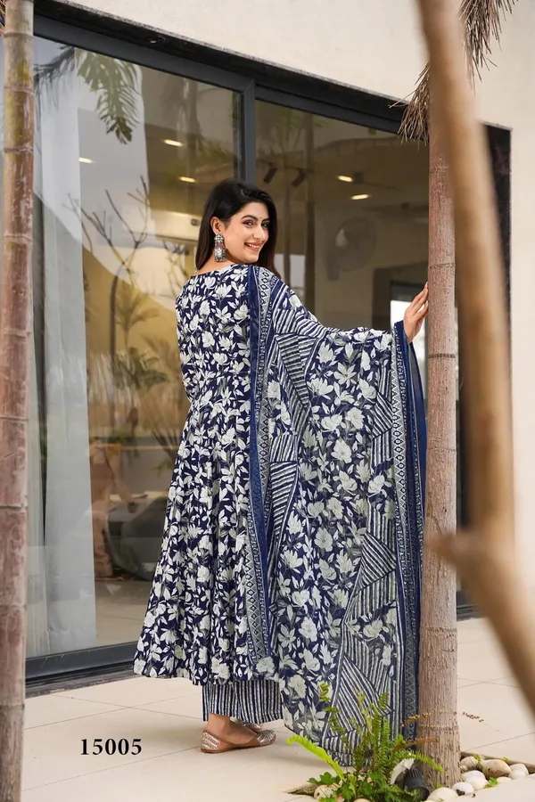 Navy_Blue_Floral_Print_Anarkali_Kurta_Set_For_Women