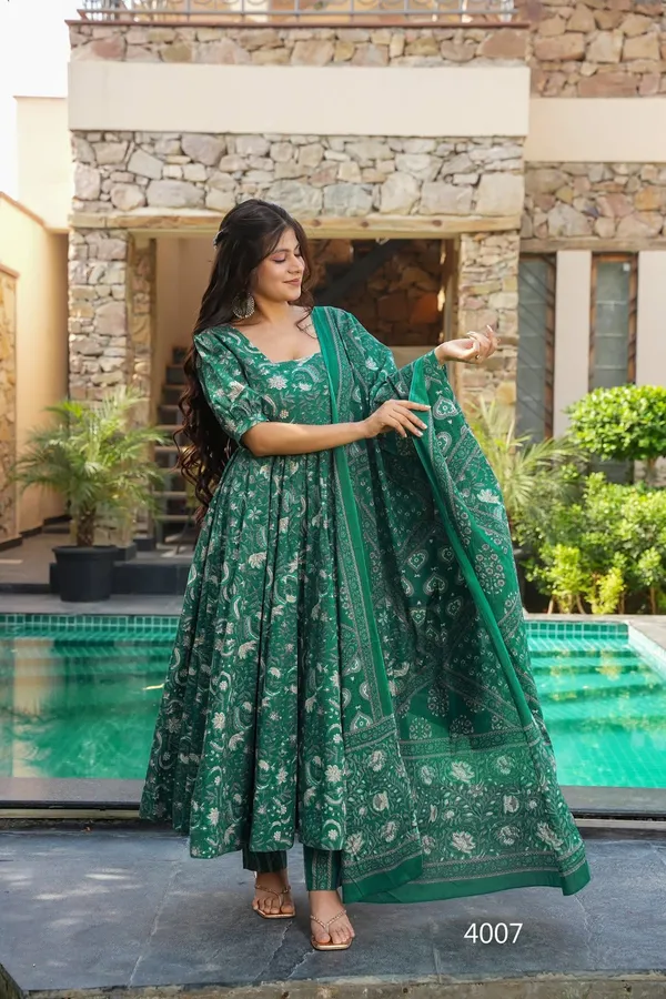 Green_Floral_Print_Anarkali_Kurta_Set_With_Dupatta_For_Women