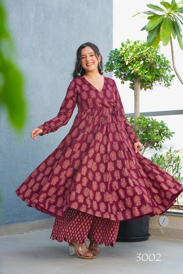 Maroon_Block_Printed_Anarkali_Kurta_Set_For_Women