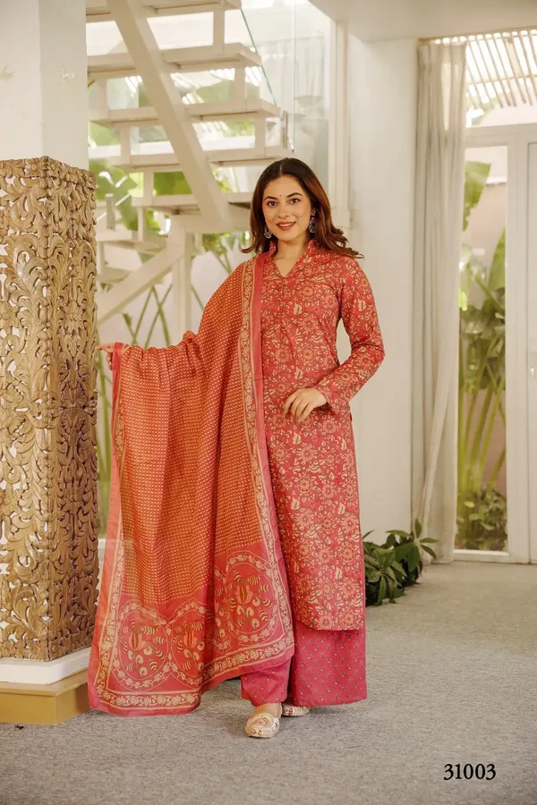 Coral_Pink_Printed_Kurta_Palazzo_Dupatta_Set_For_Women