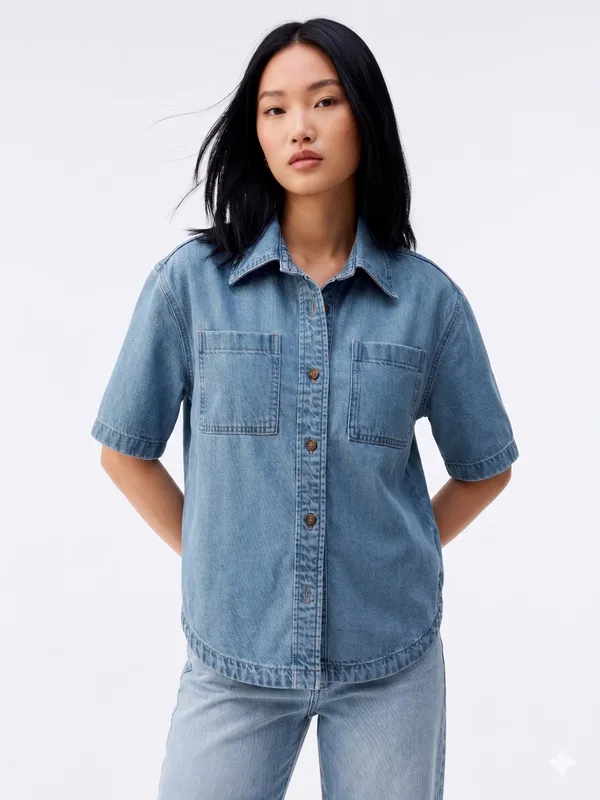 Women's_Short_Sleeve_Denim_Cotton_Shirt
