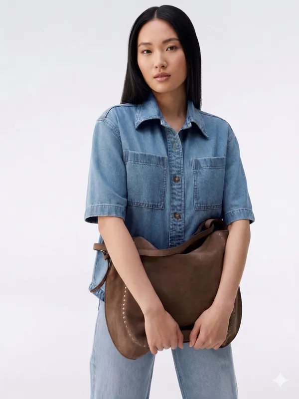 Women's_Short_Sleeve_Denim_Cotton_Shirt